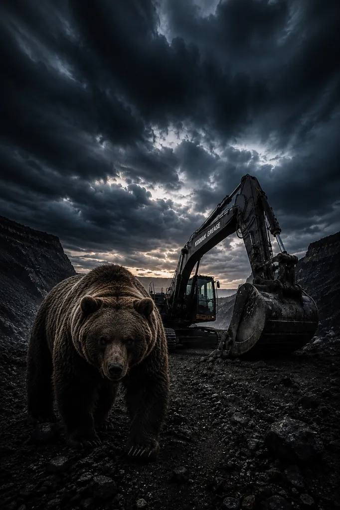 Kodiak Lubricants bear and excavator on job site